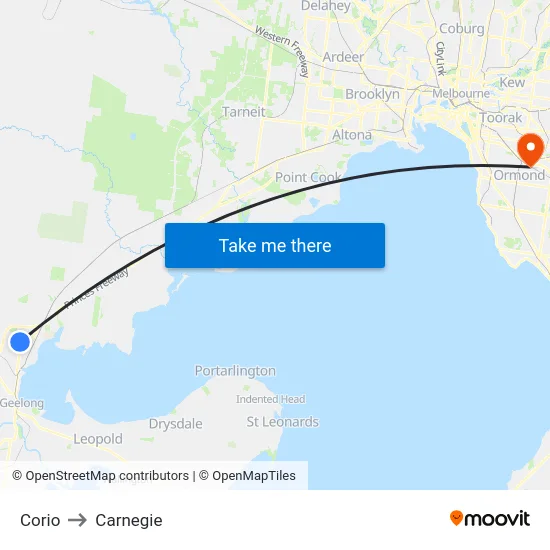 Corio to Carnegie map