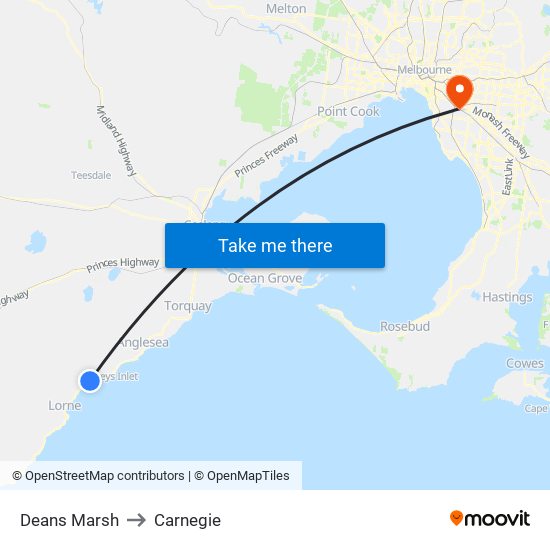 Deans Marsh to Carnegie map