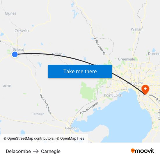 Delacombe to Carnegie map