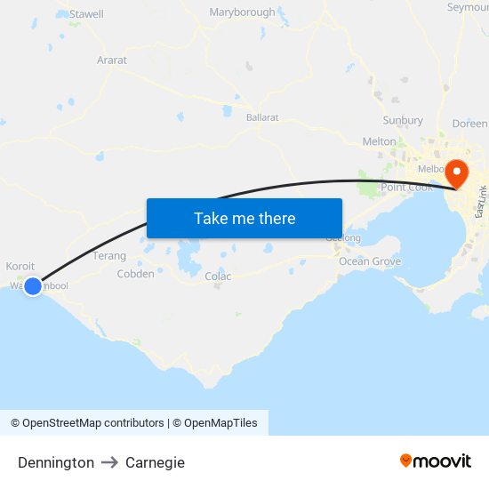 Dennington to Carnegie map