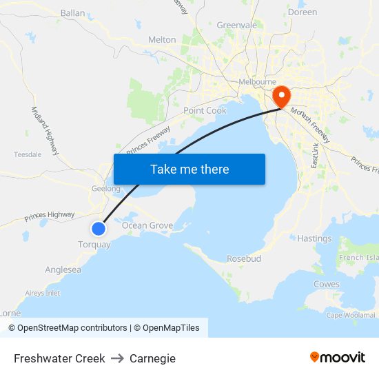 Freshwater Creek to Carnegie map