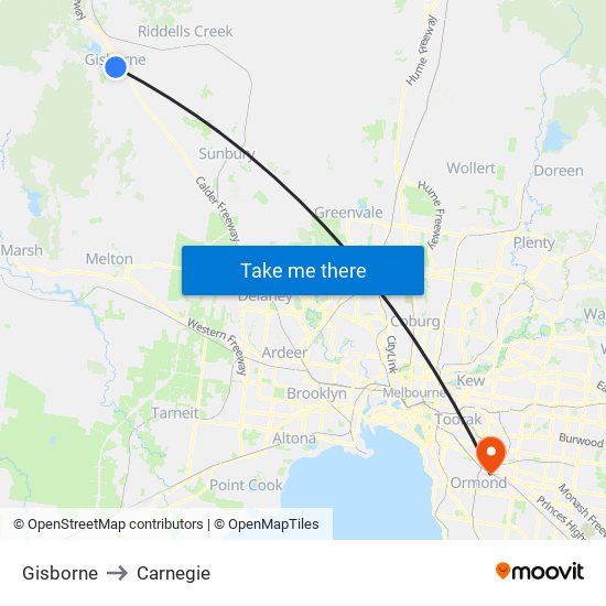 Gisborne to Carnegie map