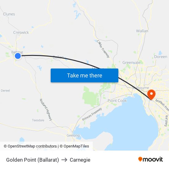 Golden Point (Ballarat) to Carnegie map