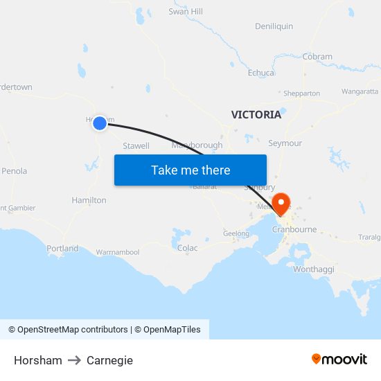 Horsham to Carnegie map