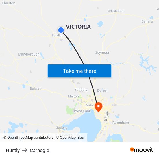 Huntly to Carnegie map