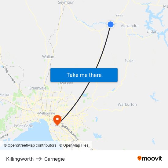 Killingworth to Carnegie map