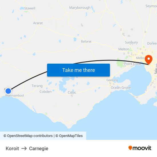 Koroit to Carnegie map