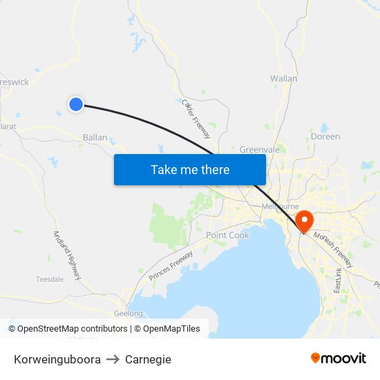 Korweinguboora to Carnegie map