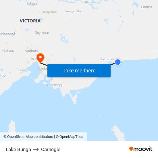 Lake Bunga to Carnegie map