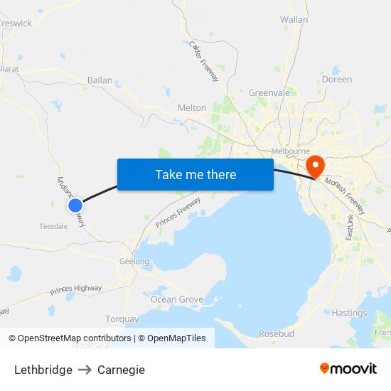 Lethbridge to Carnegie map