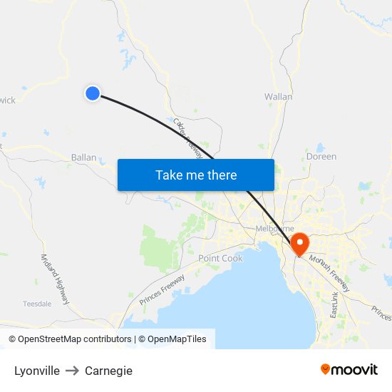 Lyonville to Carnegie map