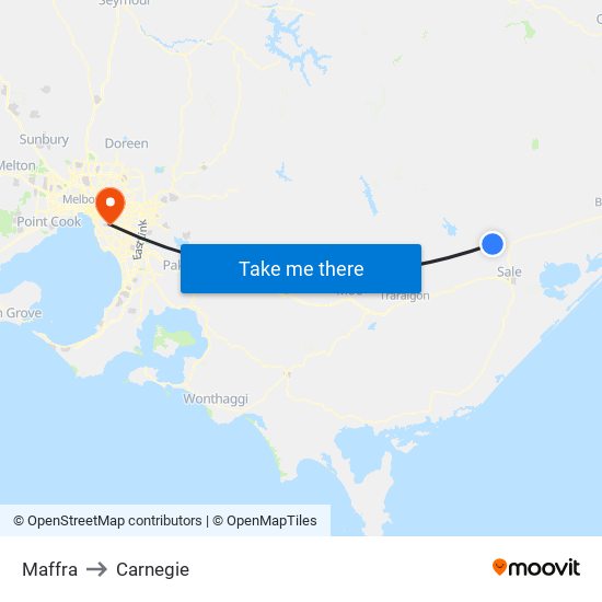 Maffra to Carnegie map