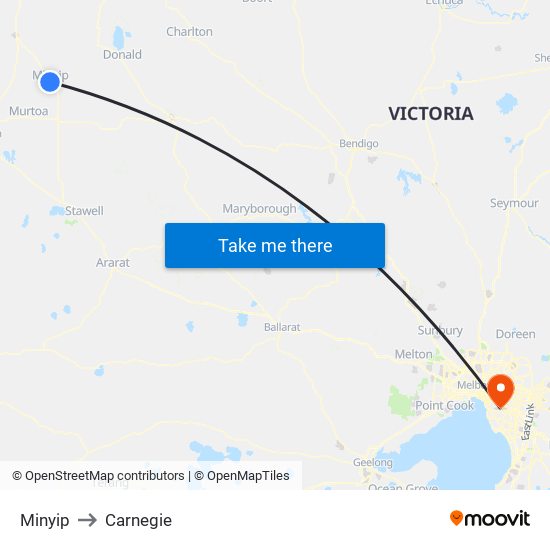 Minyip to Carnegie map