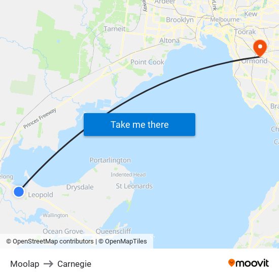 Moolap to Carnegie map