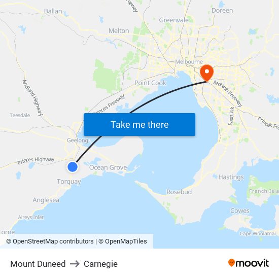 Mount Duneed to Carnegie map