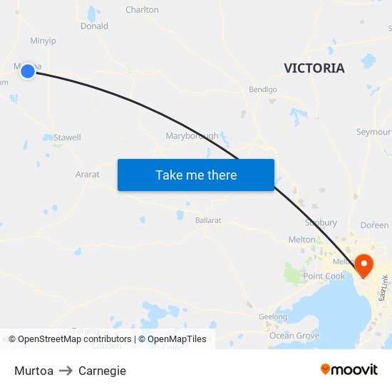 Murtoa to Carnegie map