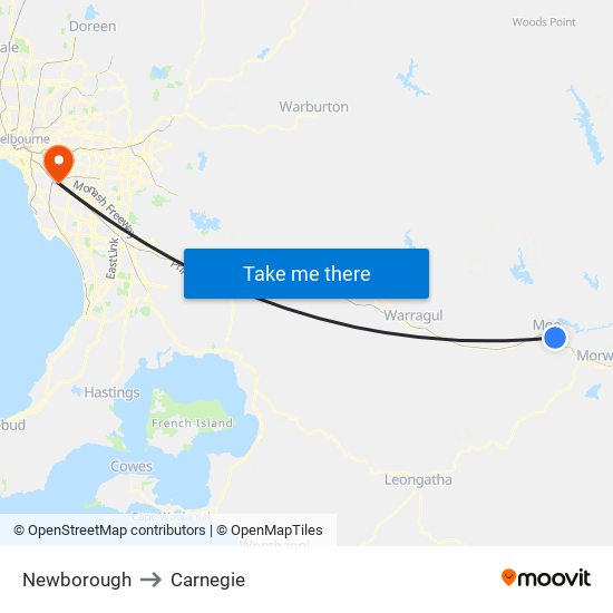 Newborough to Carnegie map