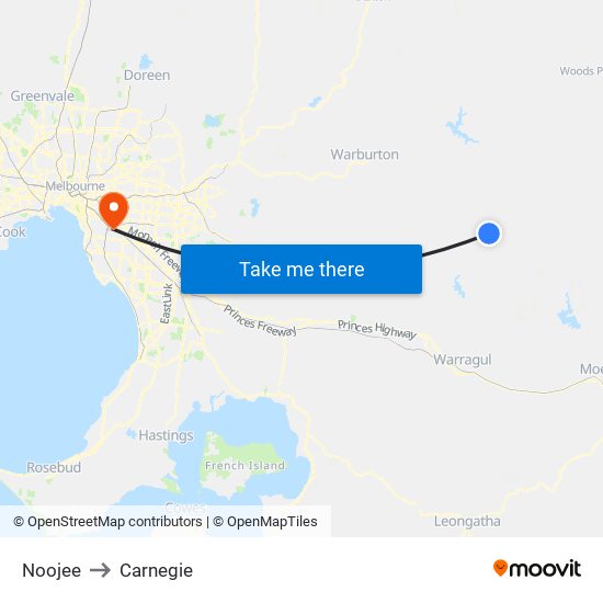 Noojee to Carnegie map