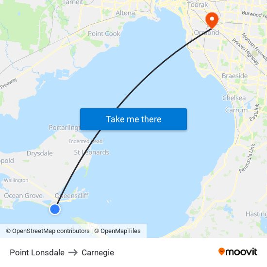 Point Lonsdale to Carnegie map