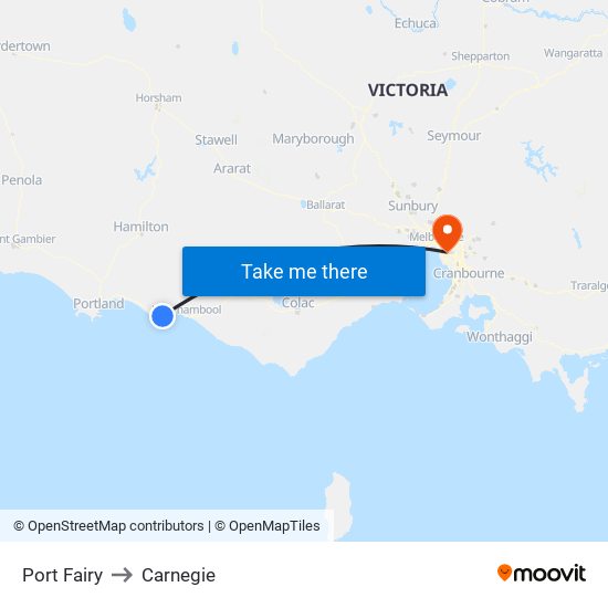 Port Fairy to Carnegie map