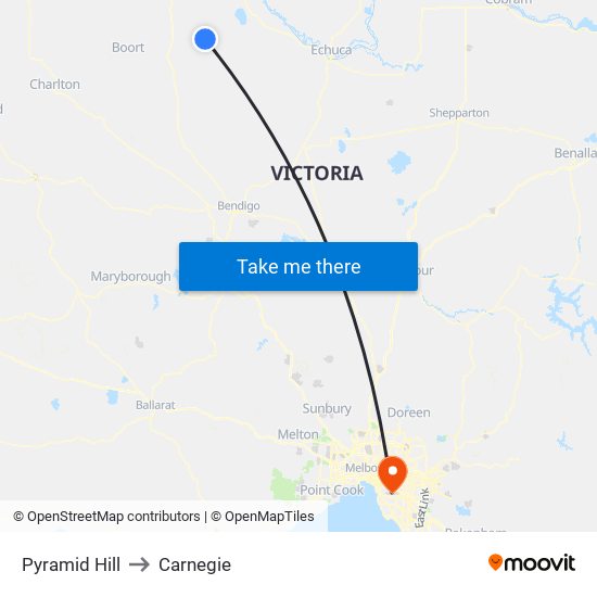 Pyramid Hill to Carnegie map