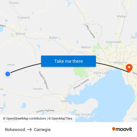 Rokewood to Carnegie map