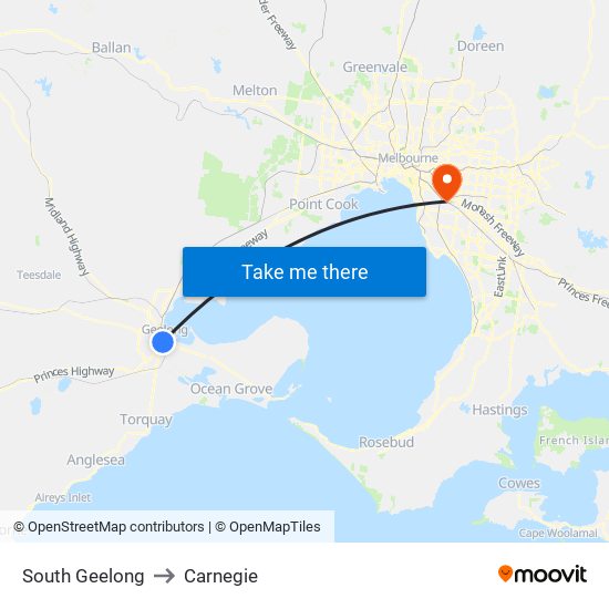 South Geelong to Carnegie map