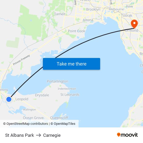 St Albans Park to Carnegie map