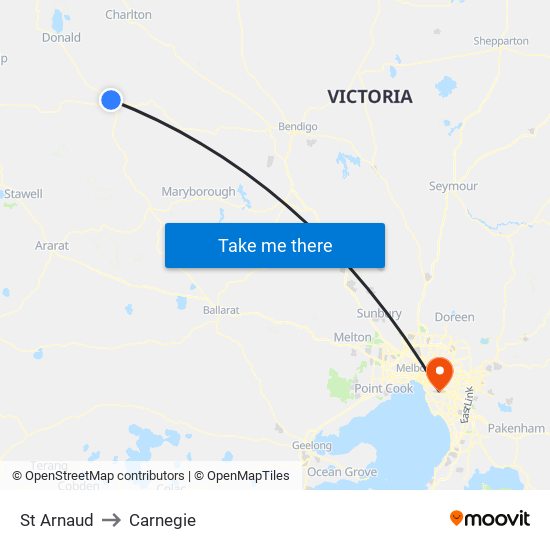 St Arnaud to Carnegie map