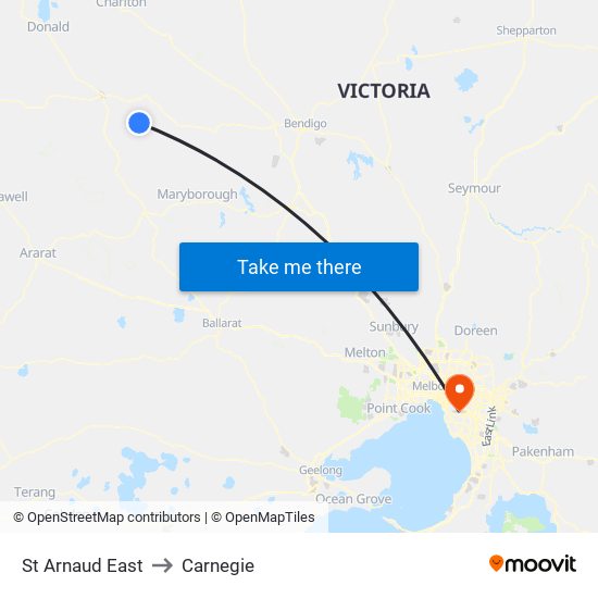 St Arnaud East to Carnegie map