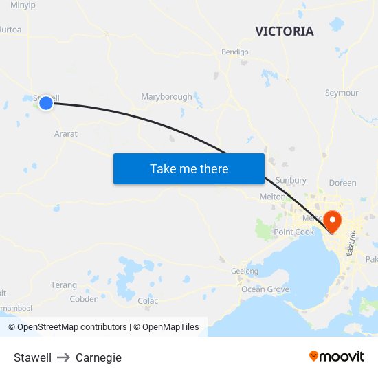 Stawell to Carnegie map