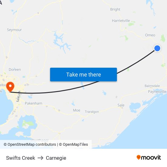 Swifts Creek to Carnegie map