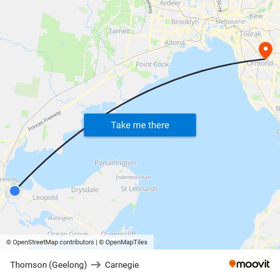 Thomson (Geelong) to Carnegie map
