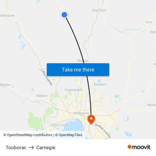 Tooborac to Carnegie map