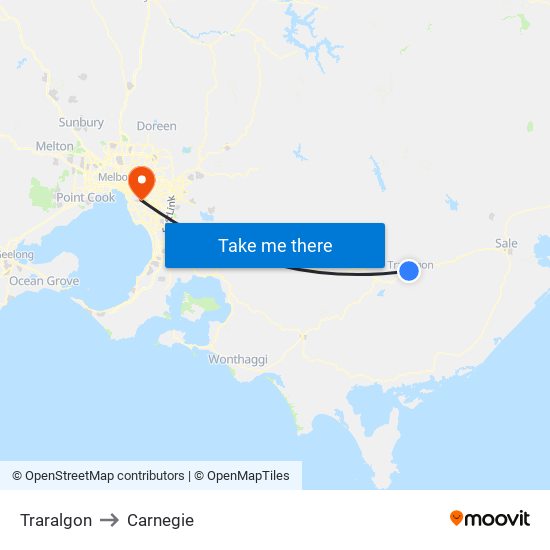 Traralgon to Carnegie map