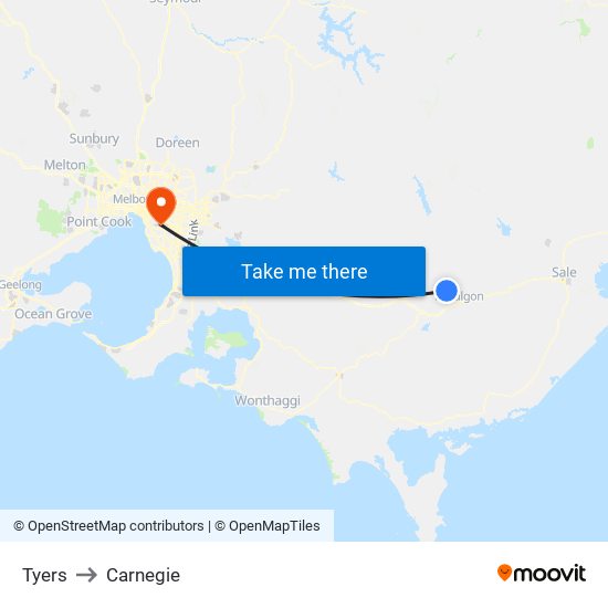 Tyers to Carnegie map