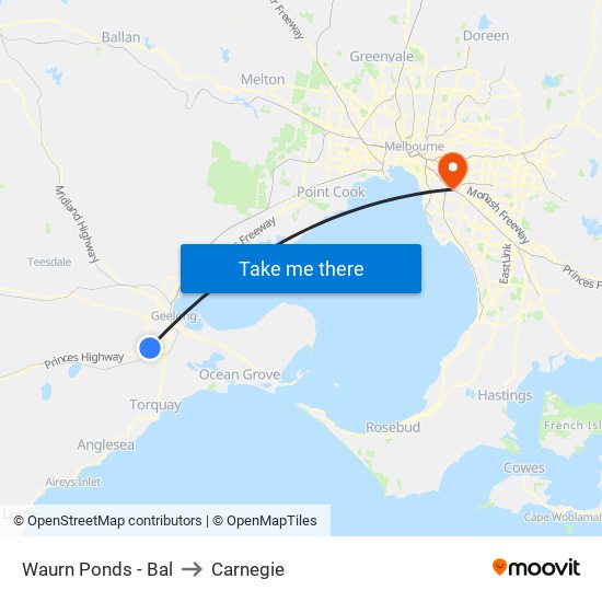 Waurn Ponds - Bal to Carnegie map