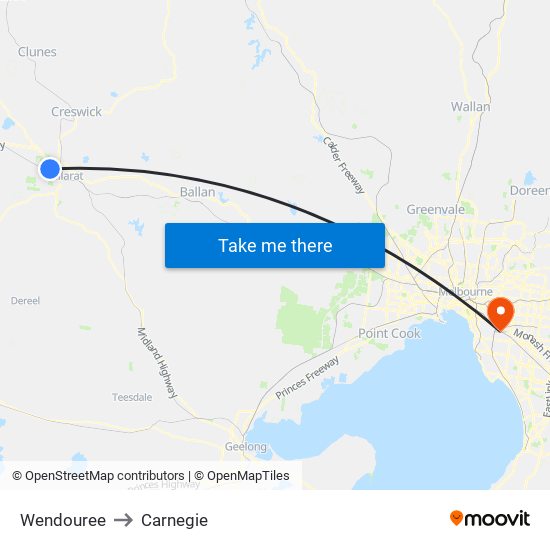 Wendouree to Carnegie map