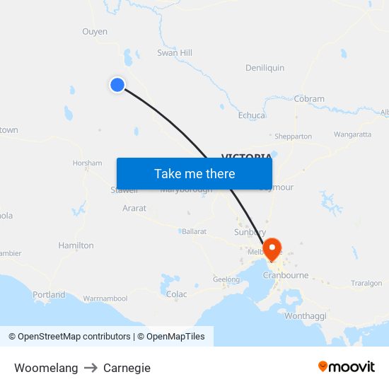 Woomelang to Carnegie map