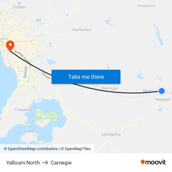 Yallourn North to Carnegie map