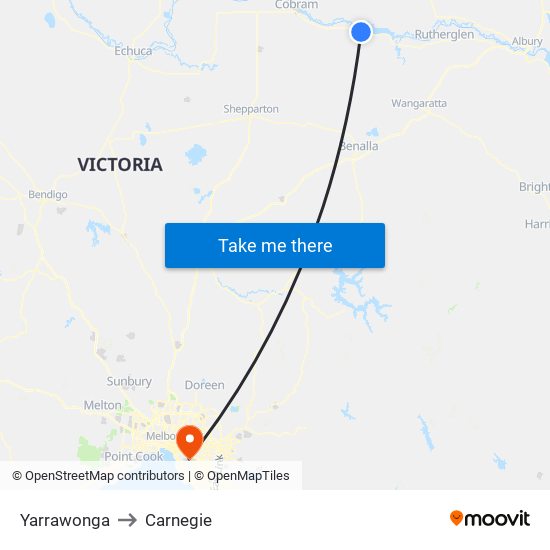 Yarrawonga to Carnegie map
