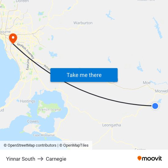 Yinnar South to Carnegie map