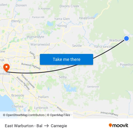 East Warburton - Bal to Carnegie map