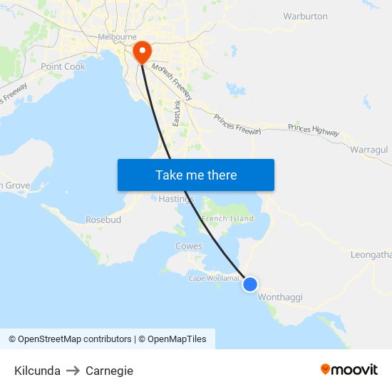 Kilcunda to Carnegie map