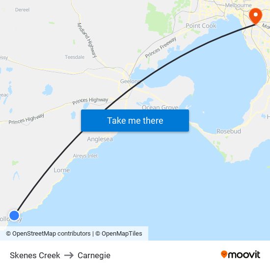 Skenes Creek to Carnegie map