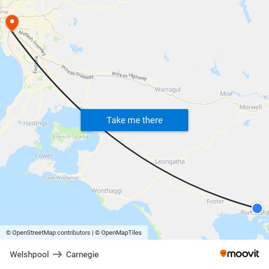 Welshpool to Carnegie map