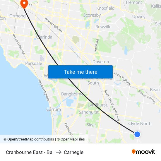 Cranbourne East - Bal to Carnegie map