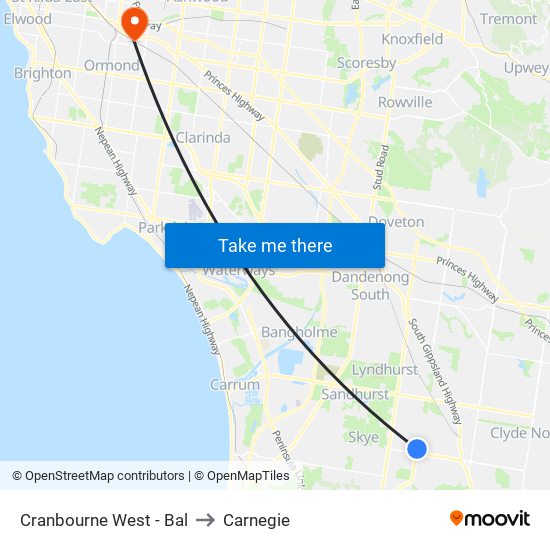 Cranbourne West - Bal to Carnegie map