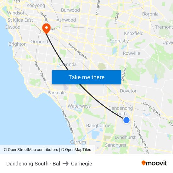 Dandenong South - Bal to Carnegie map