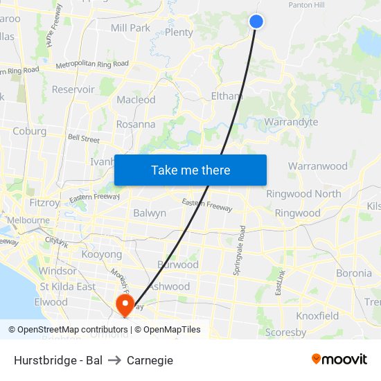 Hurstbridge - Bal to Carnegie map